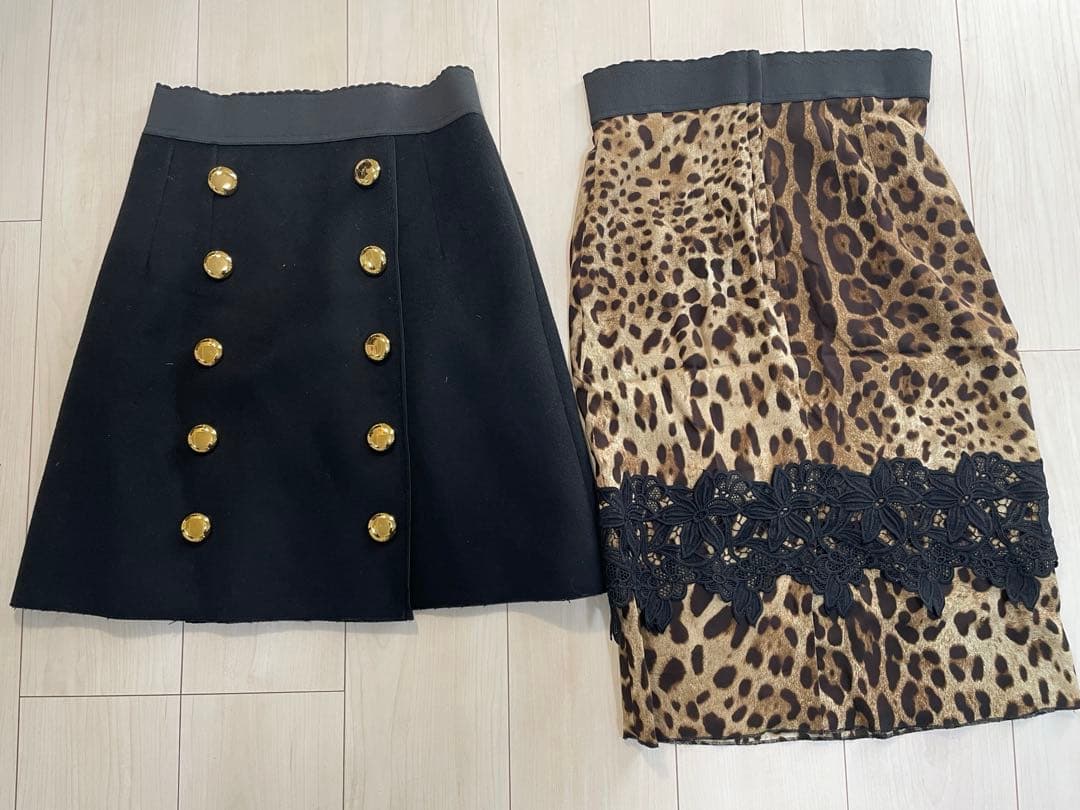 DOLCE&GABBANA　金ボタン　ウール　レオパード　スカート　二重