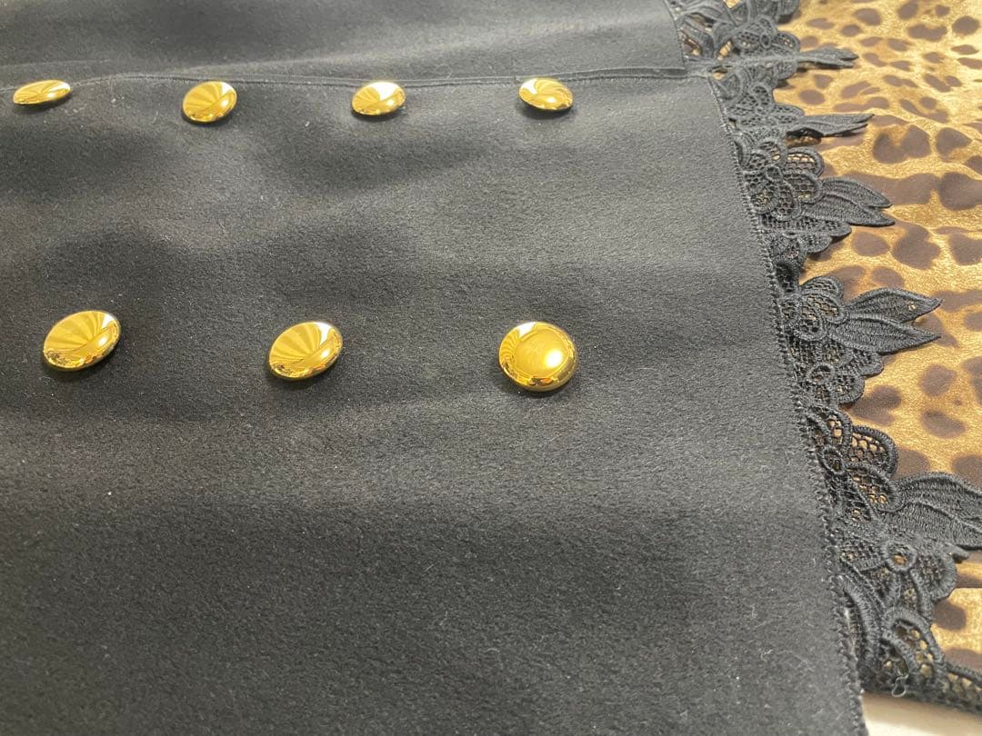 DOLCE&GABBANA　金ボタン　ウール　レオパード　スカート　二重