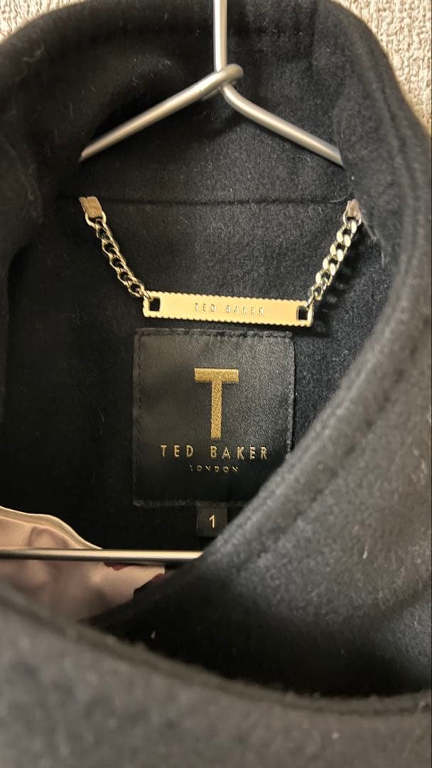 TED BAKER ウール ラップ コート スタンドカラー ロング ベルト　黒