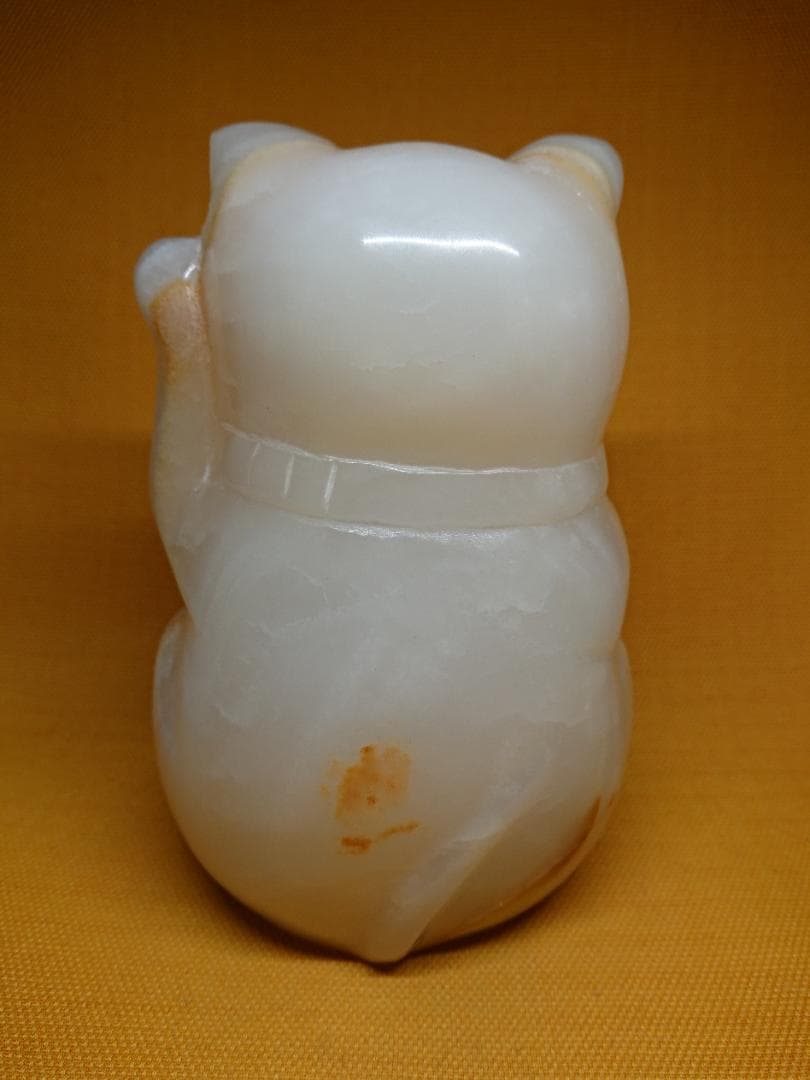 猫　招き猫　天然石　彫刻　オブジェ　置物　インテリア　工芸品　美術品　A3322
