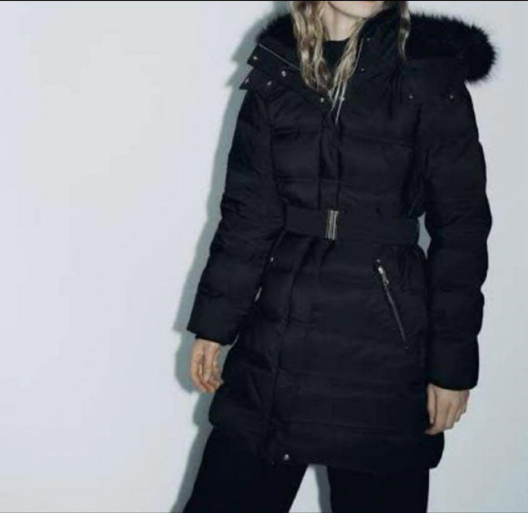 ZARA ザラ パフジャケット ダウンコート ロング丈 フードファー