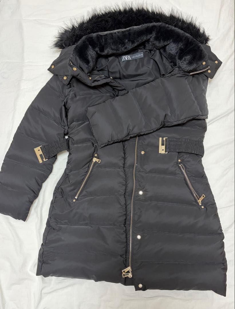ZARA ザラ パフジャケット ダウンコート ロング丈 フードファー