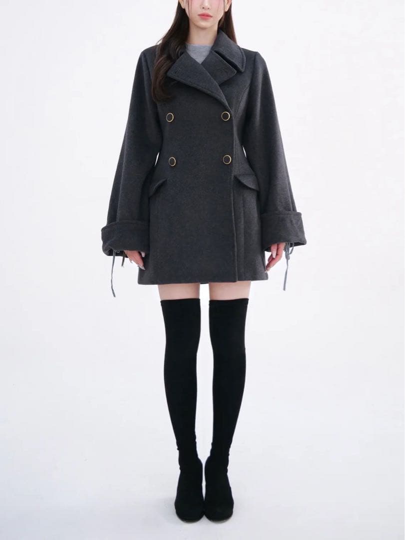 【YILON MADE】Cinched waist midi coat グレー