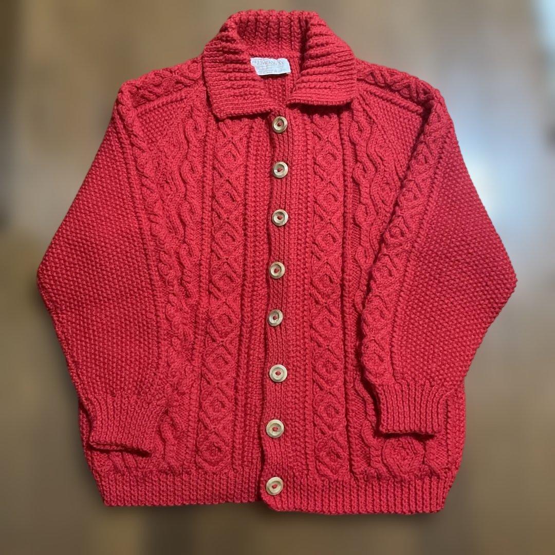 INVERALLAN ランバーカーディガン　ケーブルニット　赤　レッド