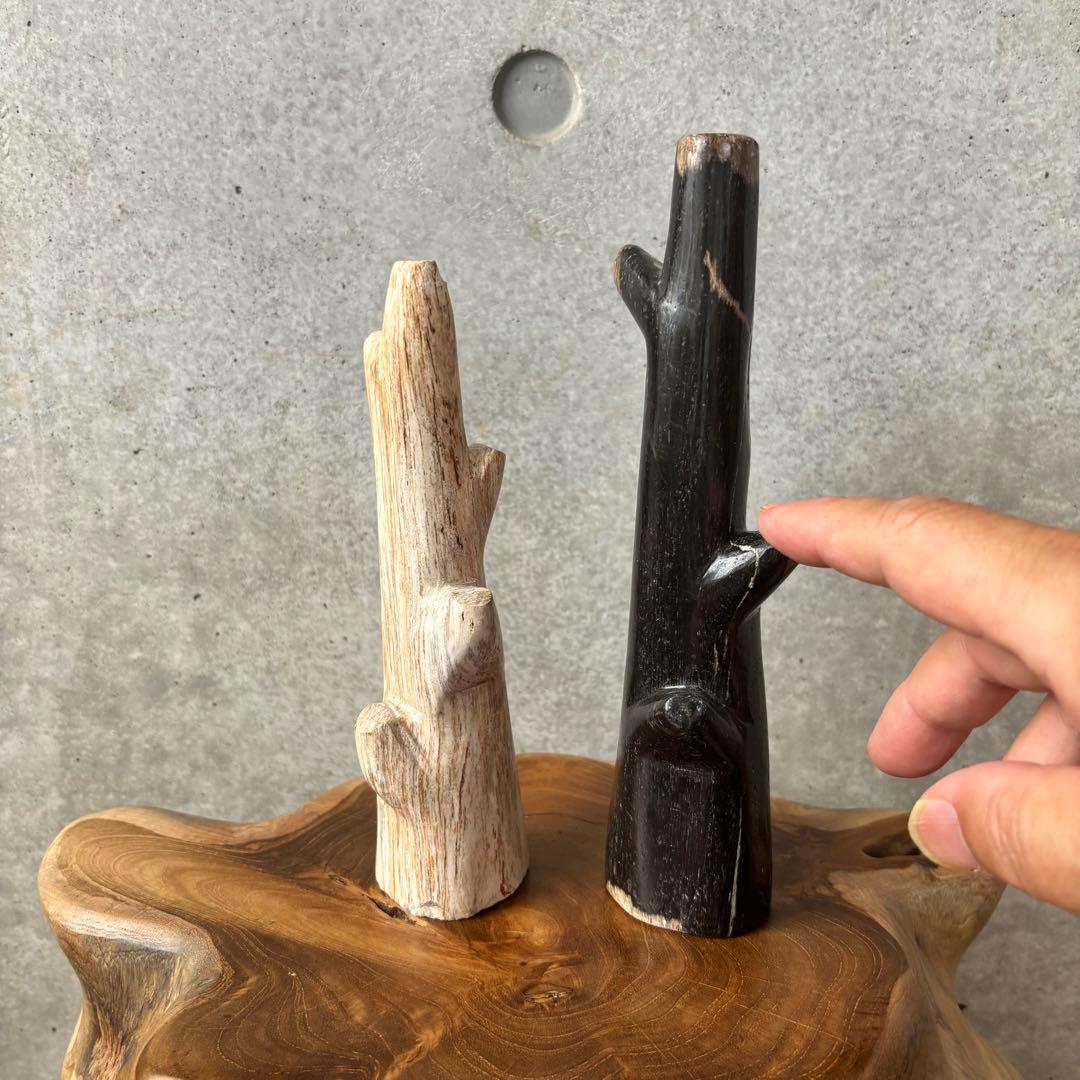 珪化木 白黒2本セットフォッシルツリー ペトリファイドウッド インテリア