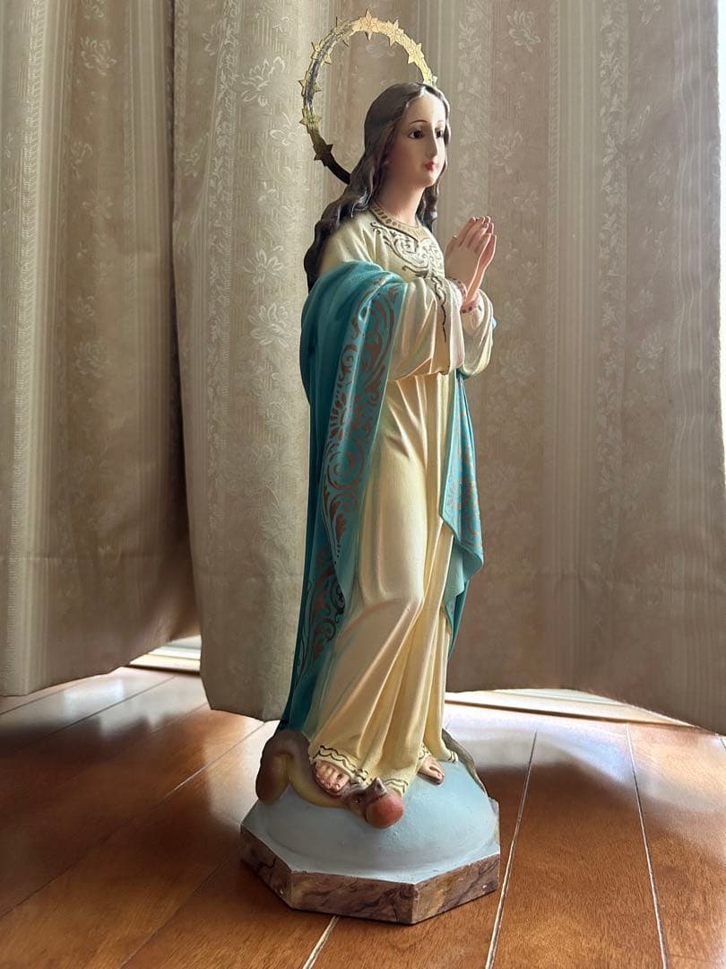 【超超希少美48cm】✞ 聖母マリアの連祷像　宗教彫刻