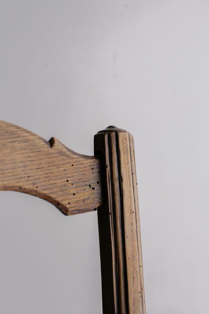 フランスアンティーク　パイン材　ラッシュ編みチェア　肘掛け　無垢材　ブロカント