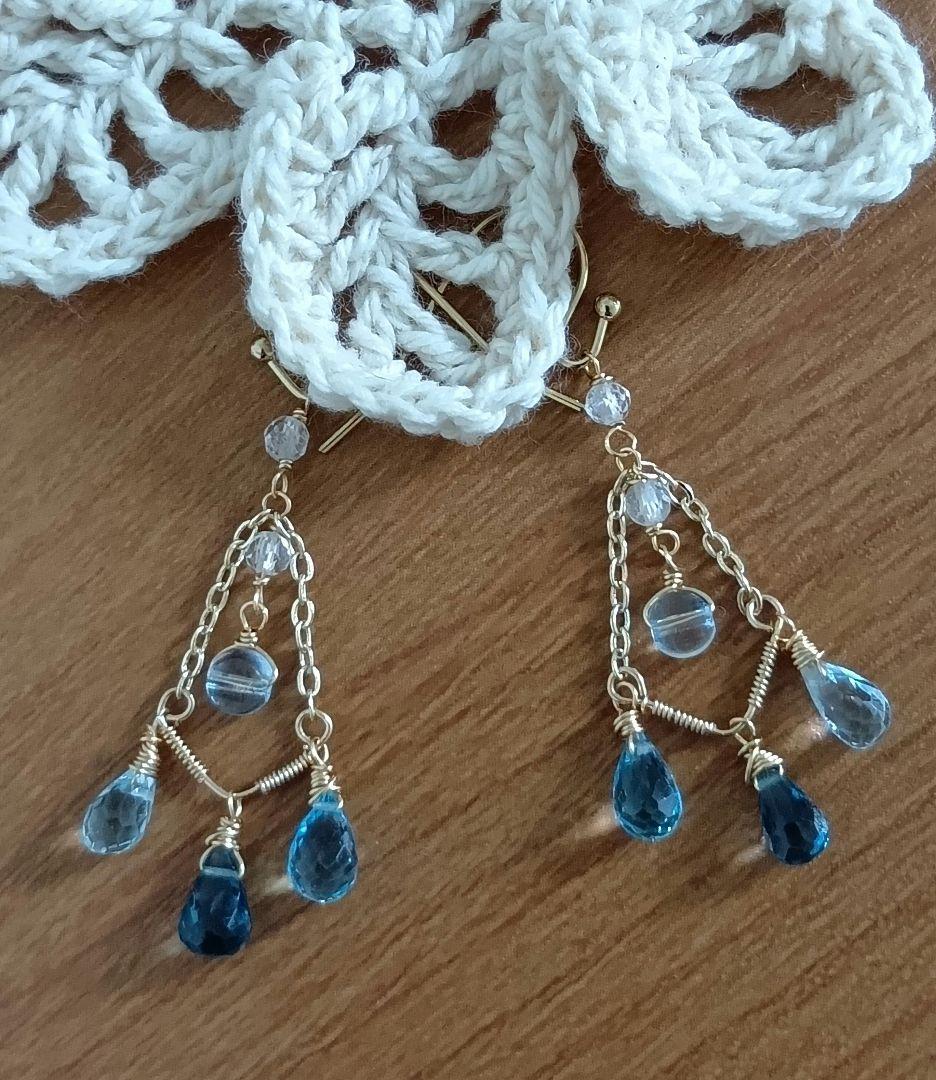 491/14kgf宝石質ロンドン＆スイスブルートパーズのシャンデリアチャーム