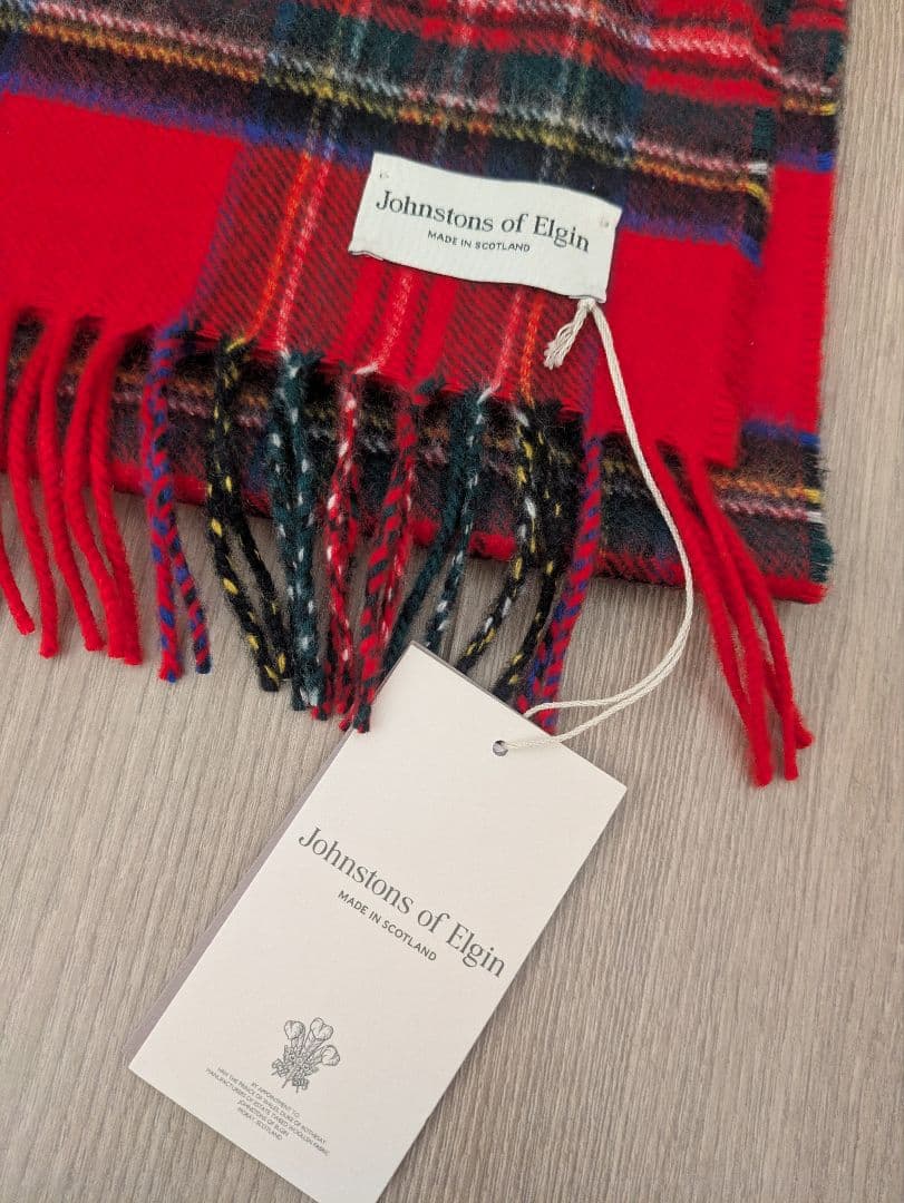 Johnstons of Elgin レッドチェックマフラー 180x25cm