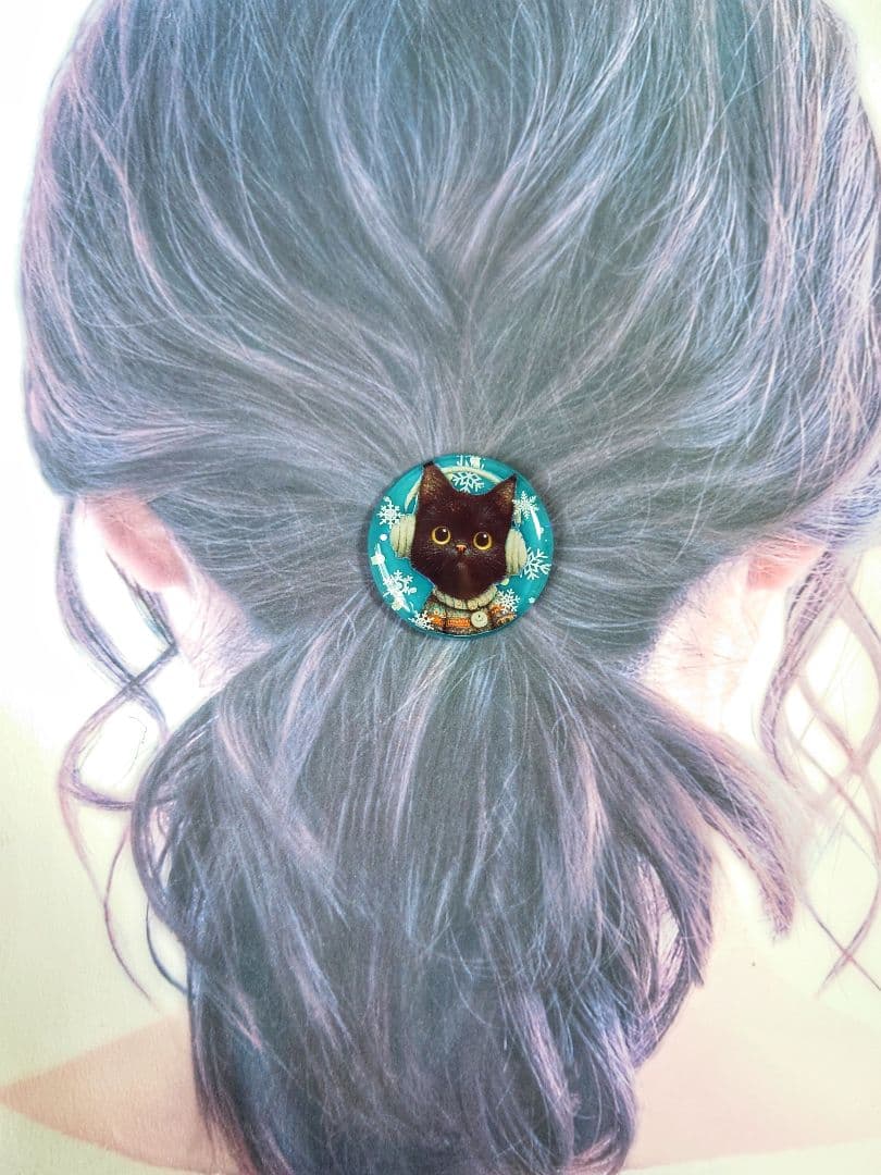 レジン　猫　ヘアゴム　ブローチ　ポニーフック　No.305