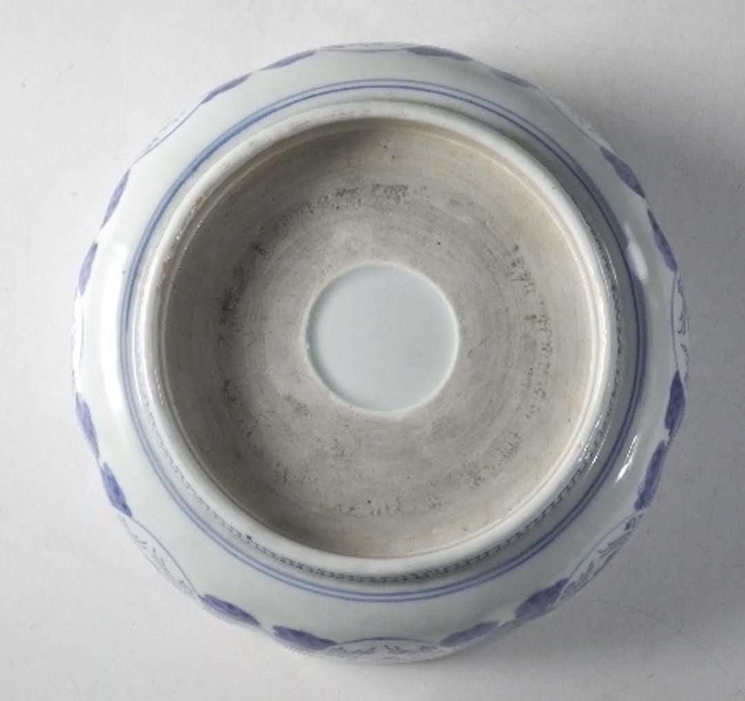 古伊万里 大鉢！江戸期 染付 山水 花草 超繊細図模様 無傷完品 江戸期
