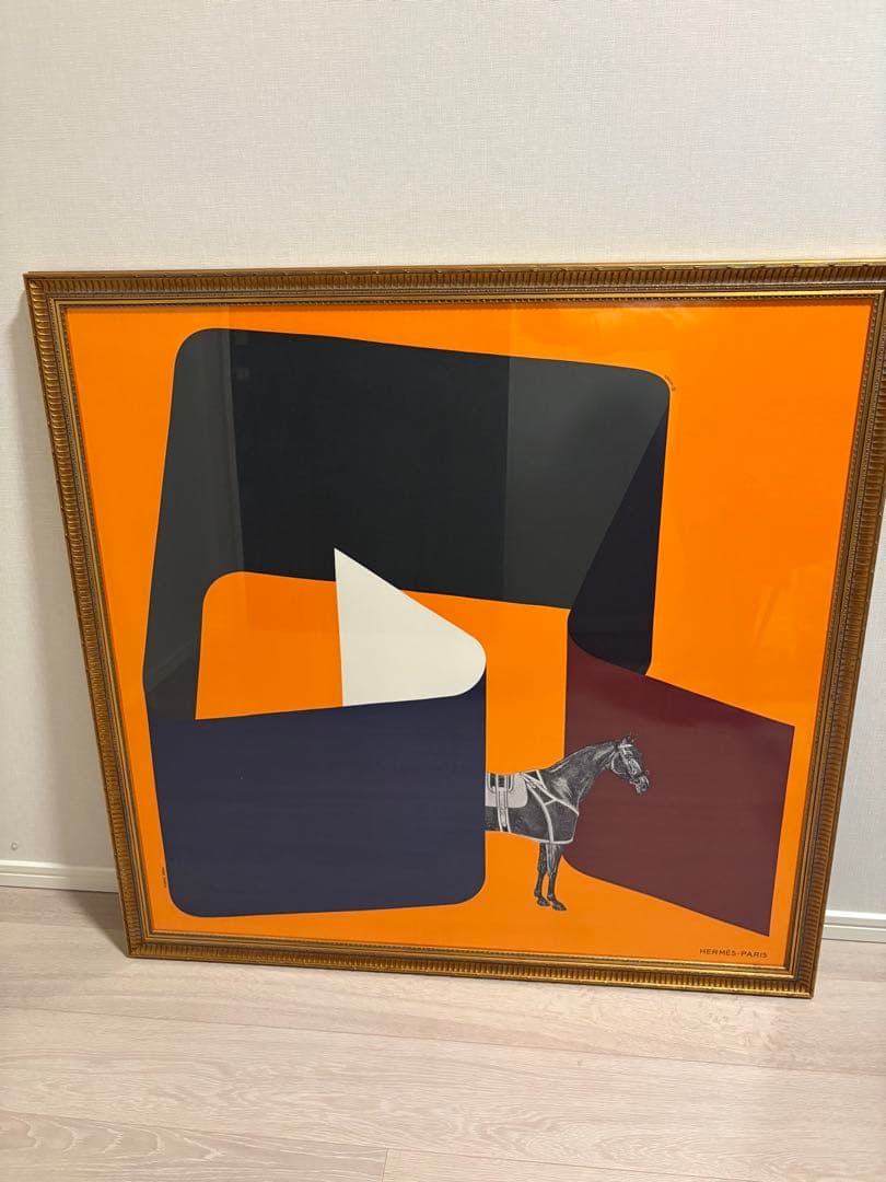【額装済】エルメス 馬と幾何学模様 スカーフ