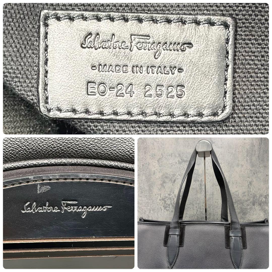 美品 フェラガモ トートバッグ 肩掛け オールレザー ビジネスバッグ 黒 メンズ