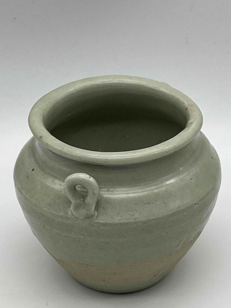 西晋時代 越州窯双糸小壺　茶入　茶道具　唐物　古物　時代物(F-101)