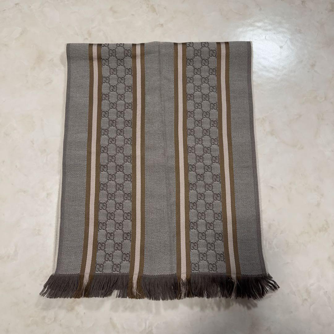 GUCCI ストライプマフラー グレー/ブラウン