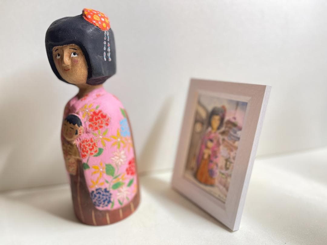 ま*み様 オリジナル手描き絵画と木製人形セット by 絵本作家Shuz Saya