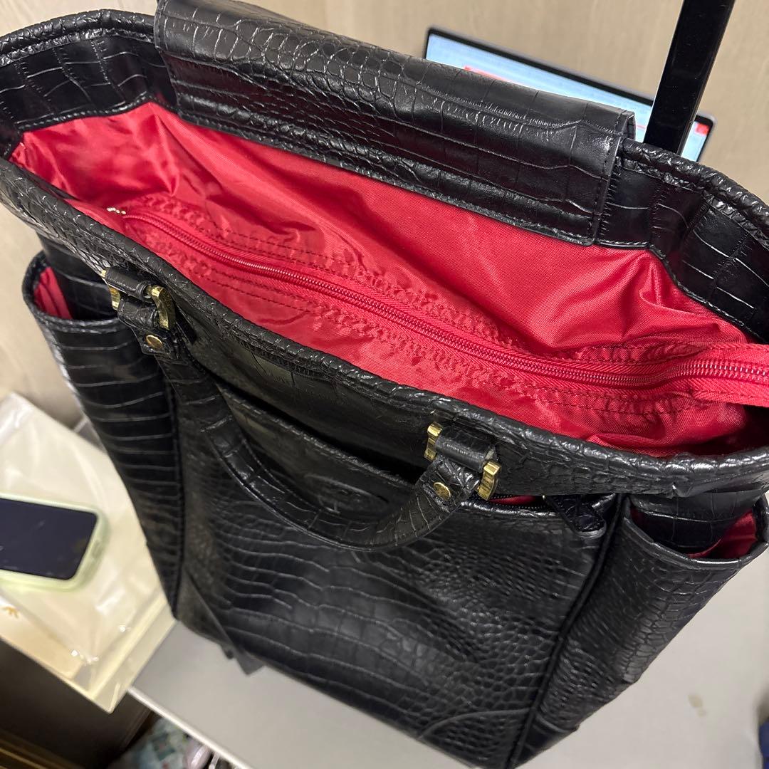 SWANY クロコ型押し キャリーバッグ 黒 ストッパー付き