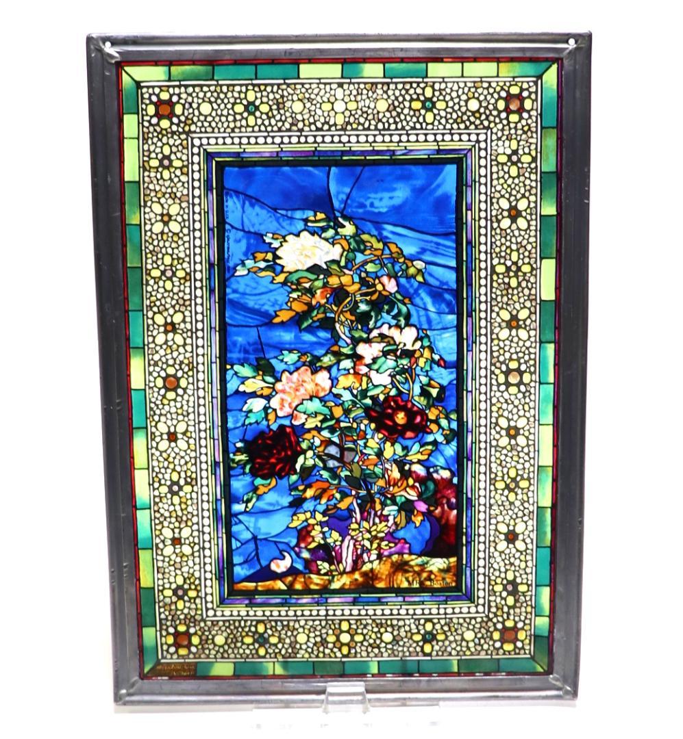 ジョン・ラファージ ヴィンテージステンドグラス 風に吹かれる牡丹グラスマスターズ