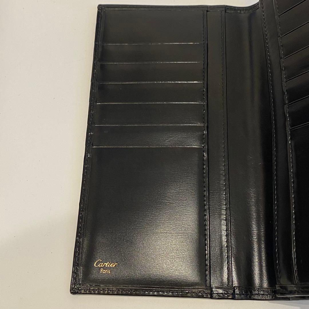 美品　カルティエ　cartier　長財布　レザーウォレット　パシャ　金ロゴ　黒