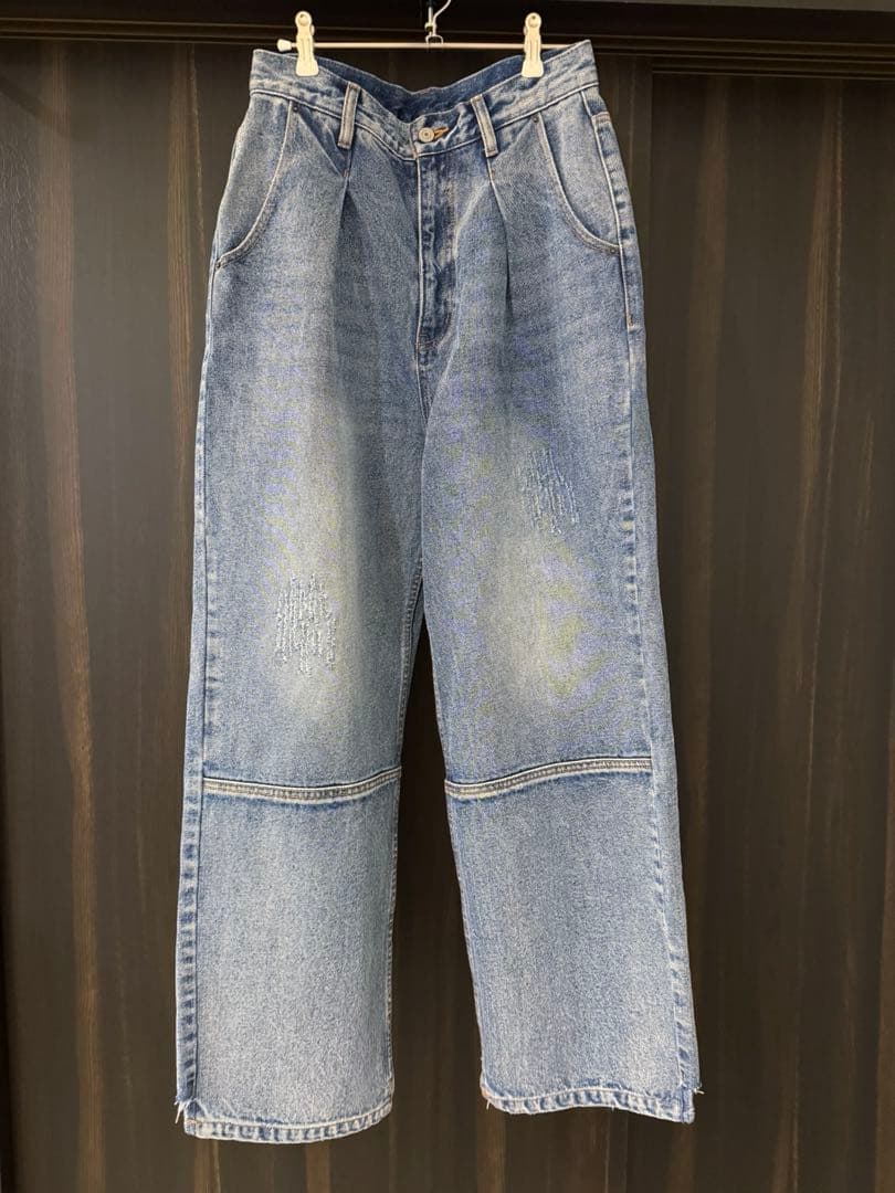 YENN ハイライズタックワイドデニムパンツ ライトブルー 40