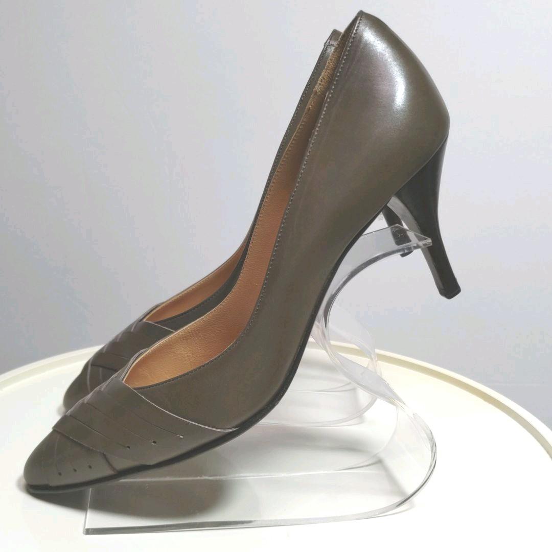 エルメス　HERMES パンプス　レザー　オリーブグリーン　ポインテッドトゥ