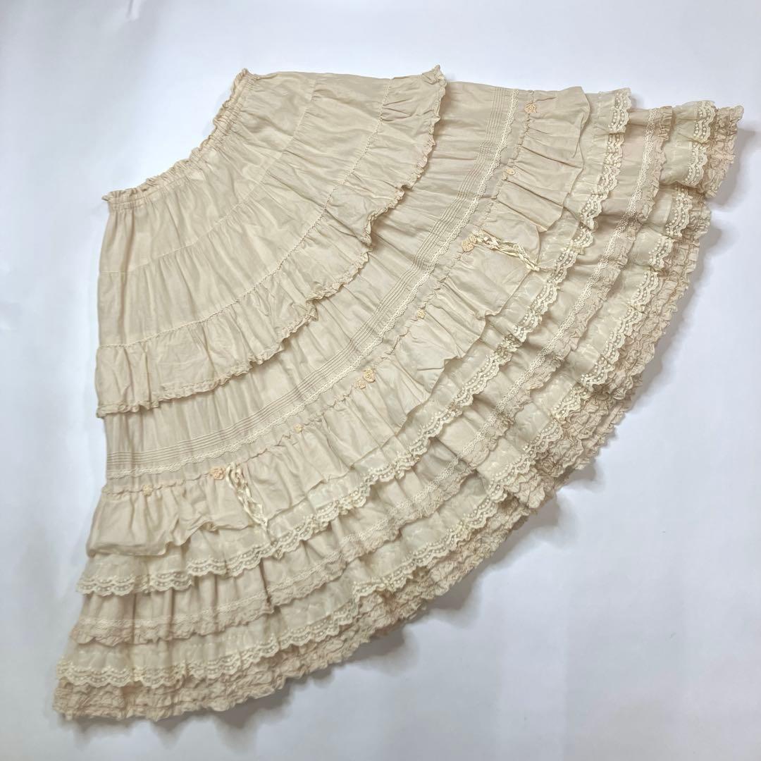【美品】ピンクハウス 生成 レース ピコフリル使い 段々フリルスカート