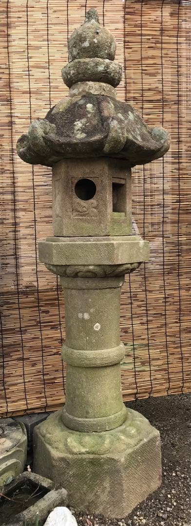 【天然自然石・時代春日石灯篭・茶庭灯篭】庭石オブジェ置物箱庭ガーデニング造園彫刻