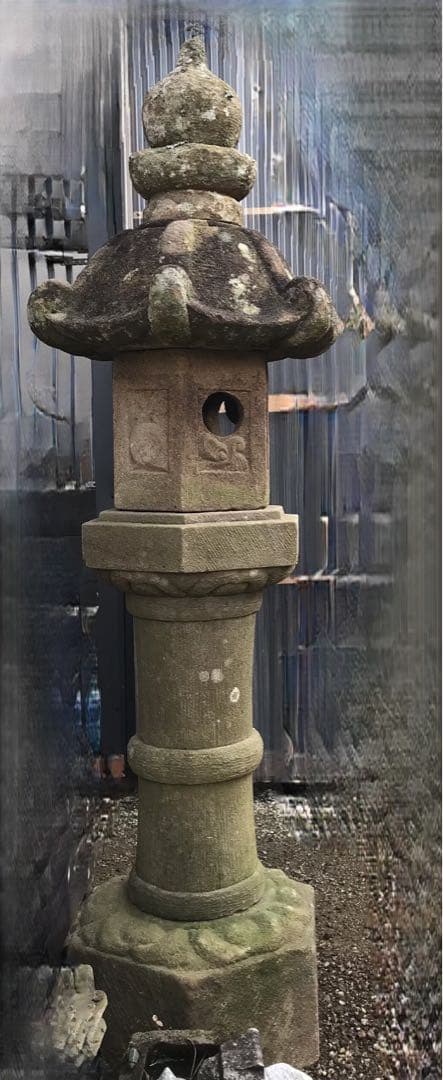 【天然自然石・時代春日石灯篭・茶庭灯篭】庭石オブジェ置物箱庭ガーデニング造園彫刻