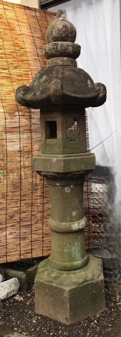 【天然自然石・時代春日石灯篭・茶庭灯篭】庭石オブジェ置物箱庭ガーデニング造園彫刻