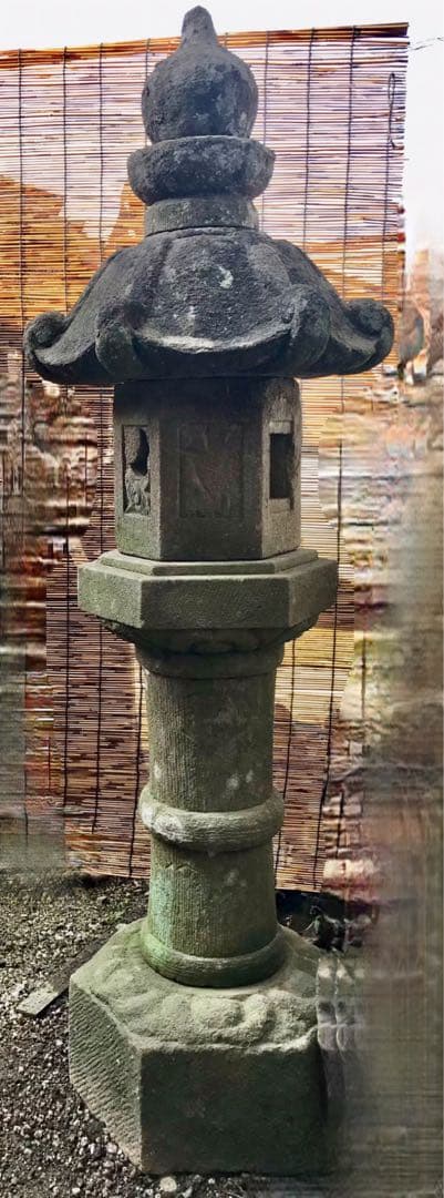 【天然自然石・時代春日石灯篭・茶庭灯篭】庭石オブジェ置物箱庭ガーデニング造園彫刻