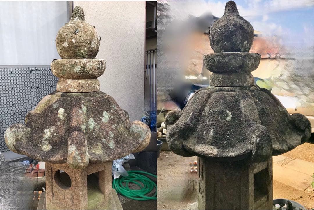 【天然自然石・時代春日石灯篭・茶庭灯篭】庭石オブジェ置物箱庭ガーデニング造園彫刻