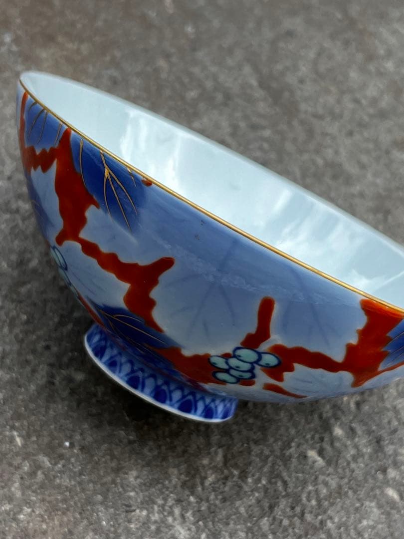 有田焼　宮内庁御用達　深川製磁　お茶碗　5膳　金縁　金彩　染錦葡萄　アンティーク