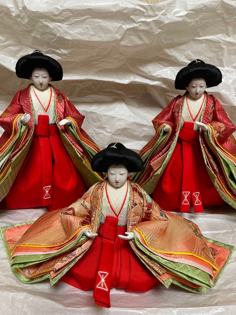 京雛平安松寿作 十二単衣 七段 雛人形15体 お道具一式 被布着 土台なし