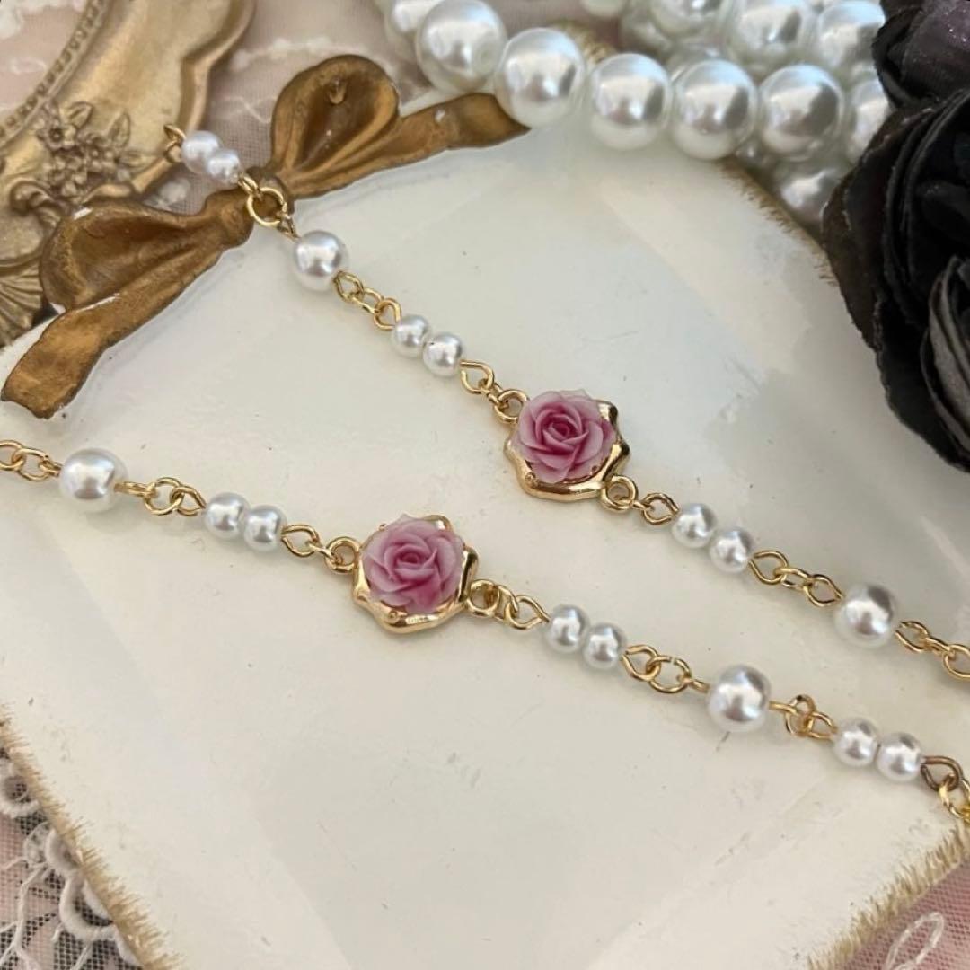 ♪❤️ 薔薇　パール　メガネチェーン　メガネストラップ　マスクチェーン