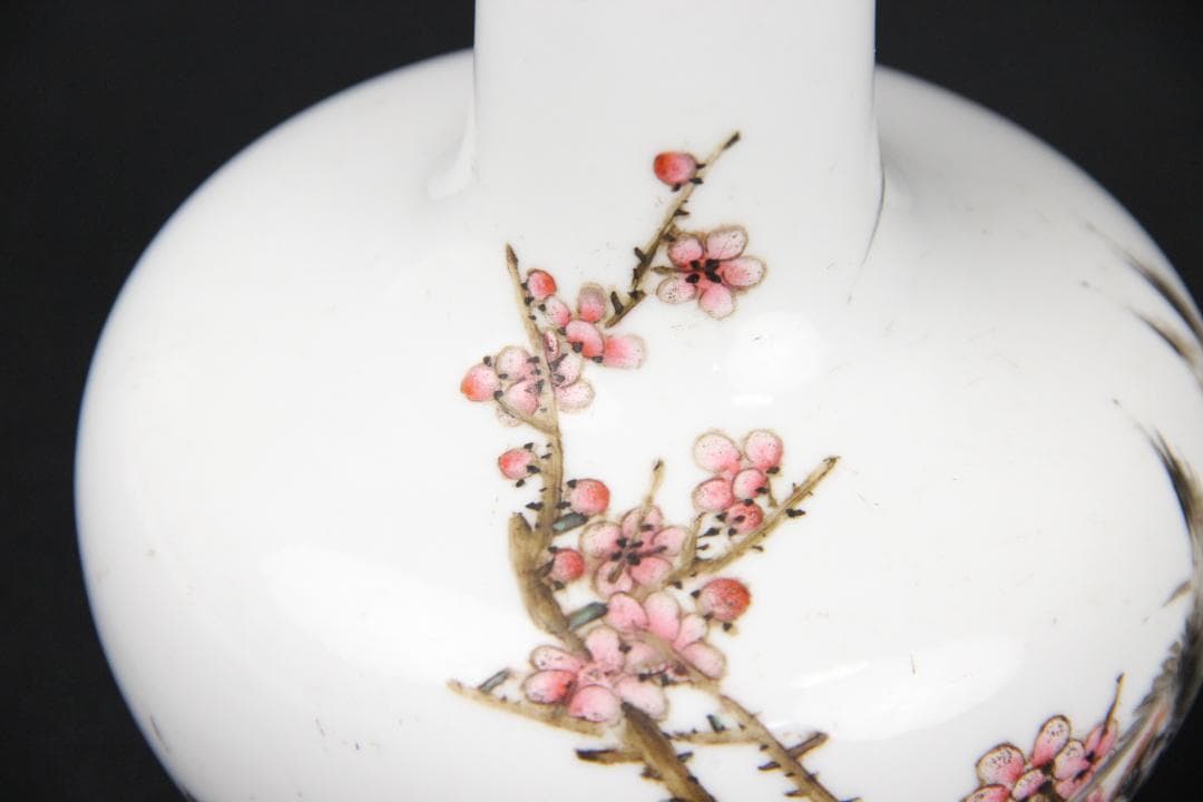 中国美術　仲南銘 民国 珠山八友 徐仲南 粉彩花鳥紋 花瓶 陶芸 FJM12-1