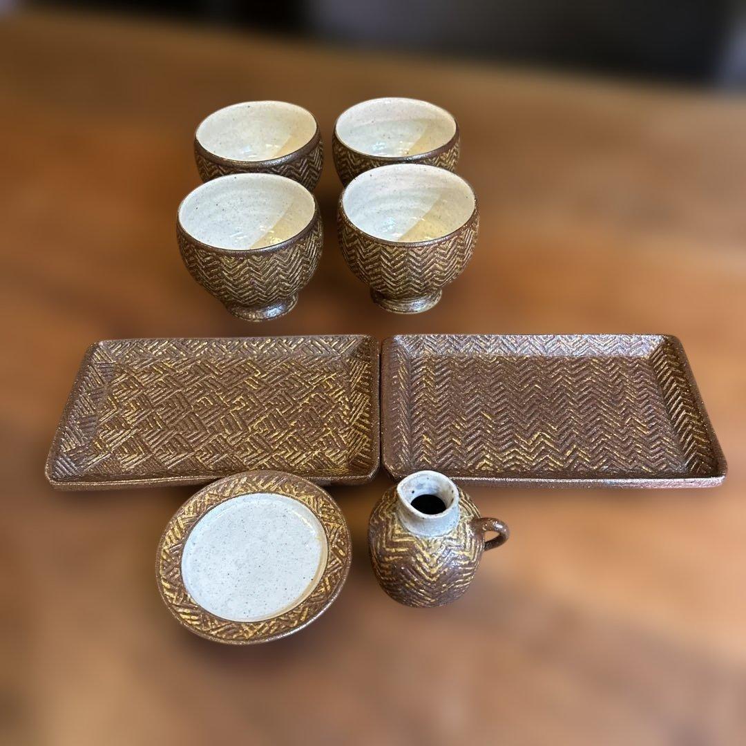 【羅以音窯】 ✴️3度目の値下げ✴️ヘリンボーン模様の陶器食器お纏め8点セット