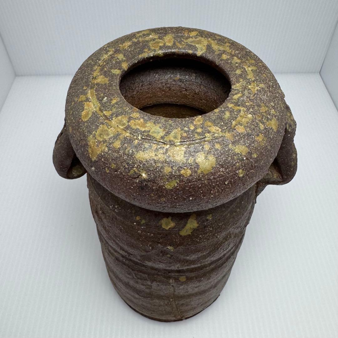 新品 越前焼 陶器 持ち手付き 花入 花瓶 花生 花器 伝統工芸 美術品 共箱