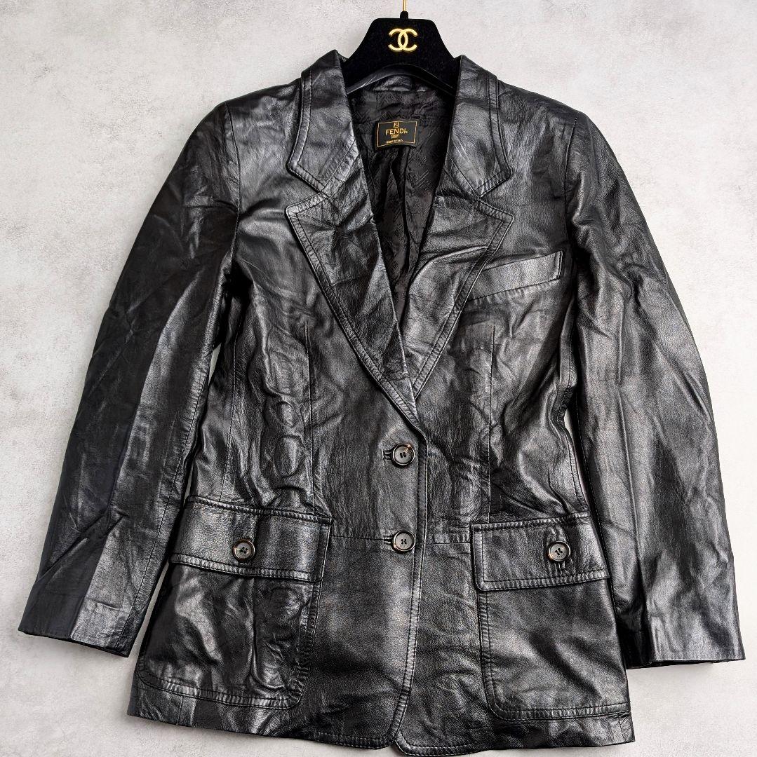 【訳あり】FENDI フェンディ レザーテーラードジャケット 本革 ブラック