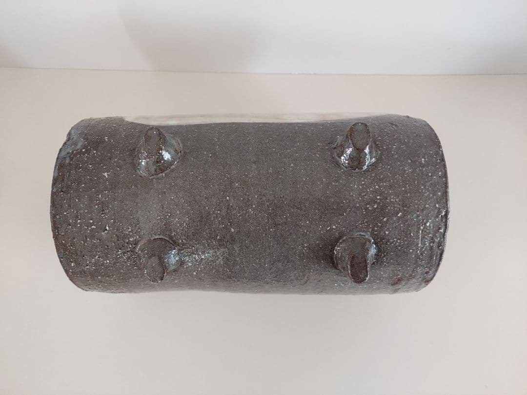 萩焼　円筒形花器　国輔窯　 木箱付き