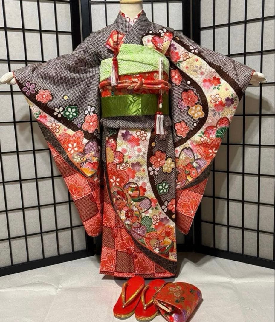 七五三　着物セット　7歳　茶色　ブラウン