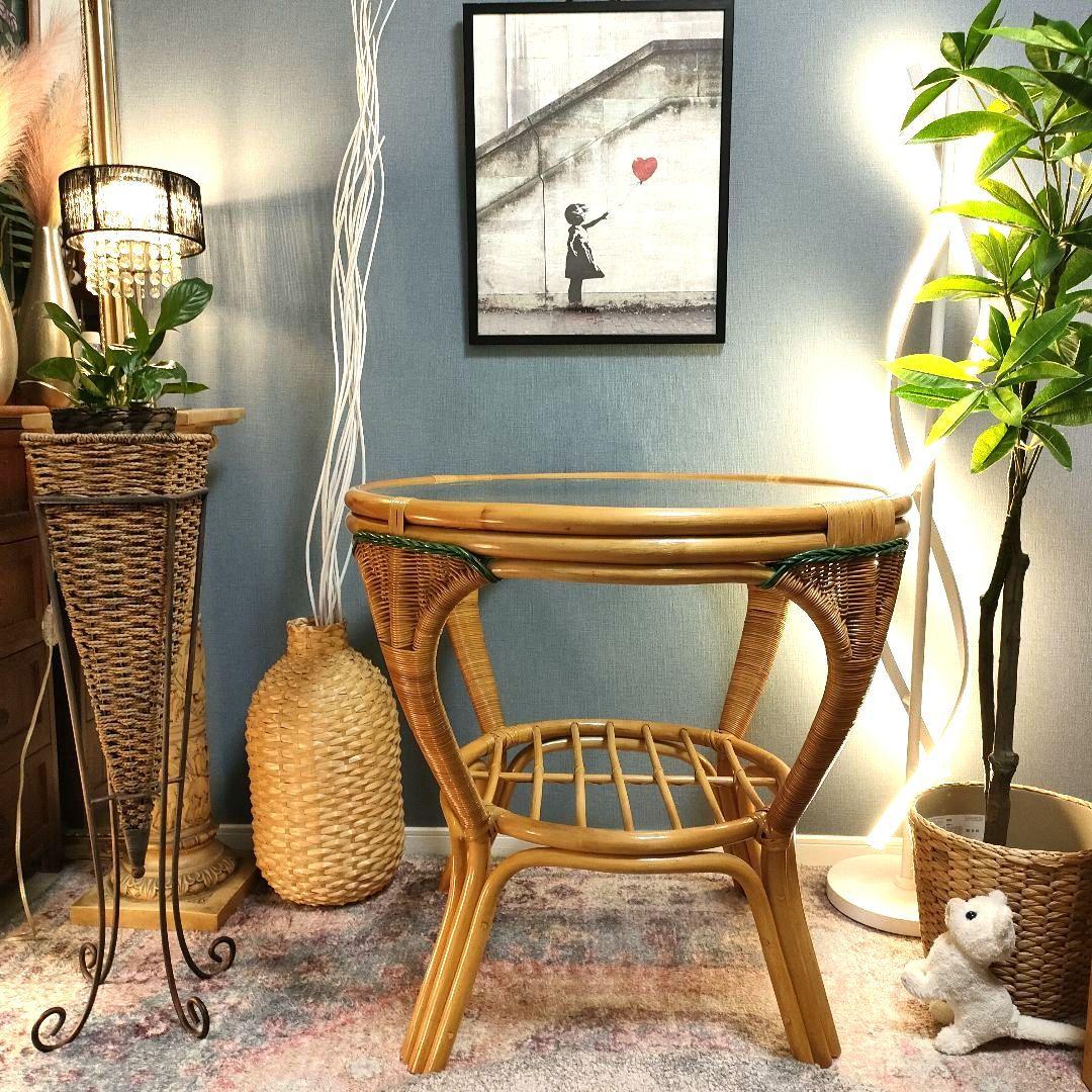 【レトロモダン】ラタン 籐 センターテーブル ダイニングテーブル