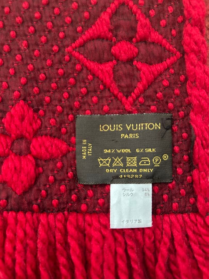 Louis Vuitton 赤 マフラー フリンジ付き ウール シルク イタリア
