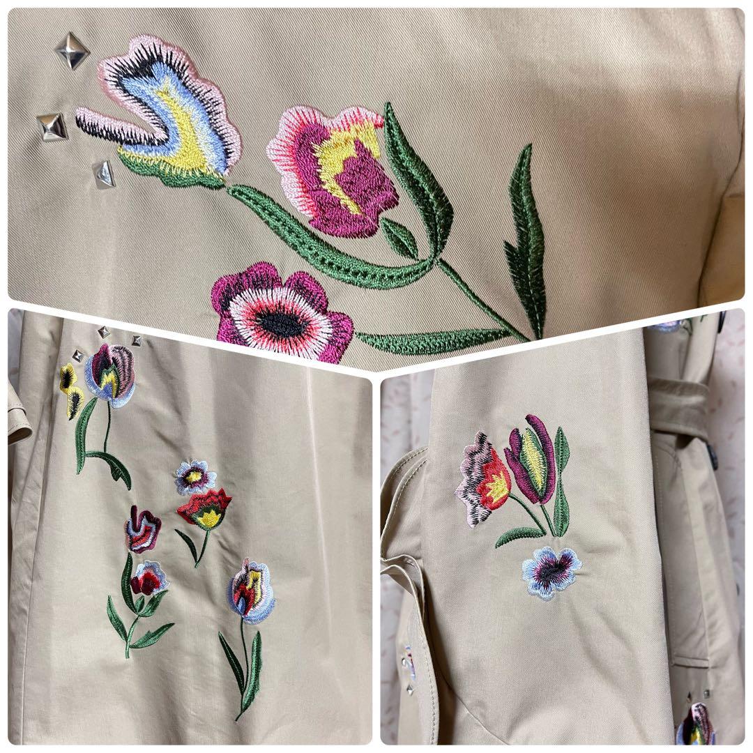 タグ付き　未使用　ZARA トレンチコート 花柄刺繍 ベルト付き ベージュ　M
