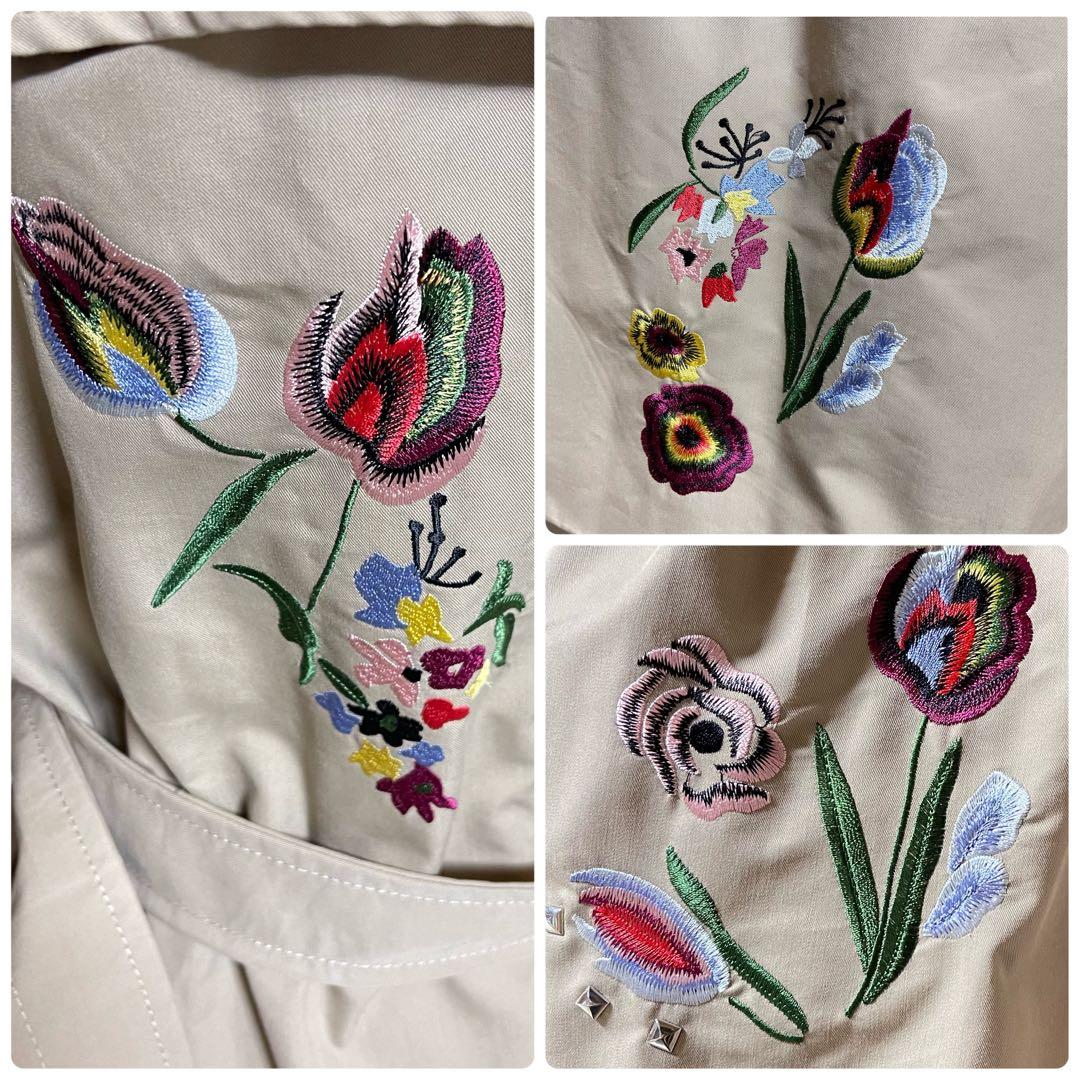 タグ付き　未使用　ZARA トレンチコート 花柄刺繍 ベルト付き ベージュ　M