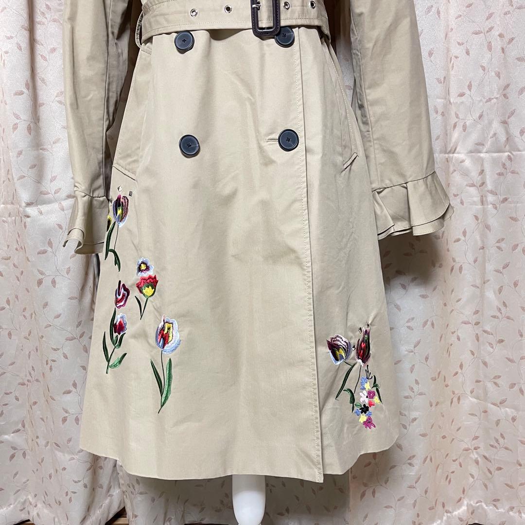 タグ付き　未使用　ZARA トレンチコート 花柄刺繍 ベルト付き ベージュ　M