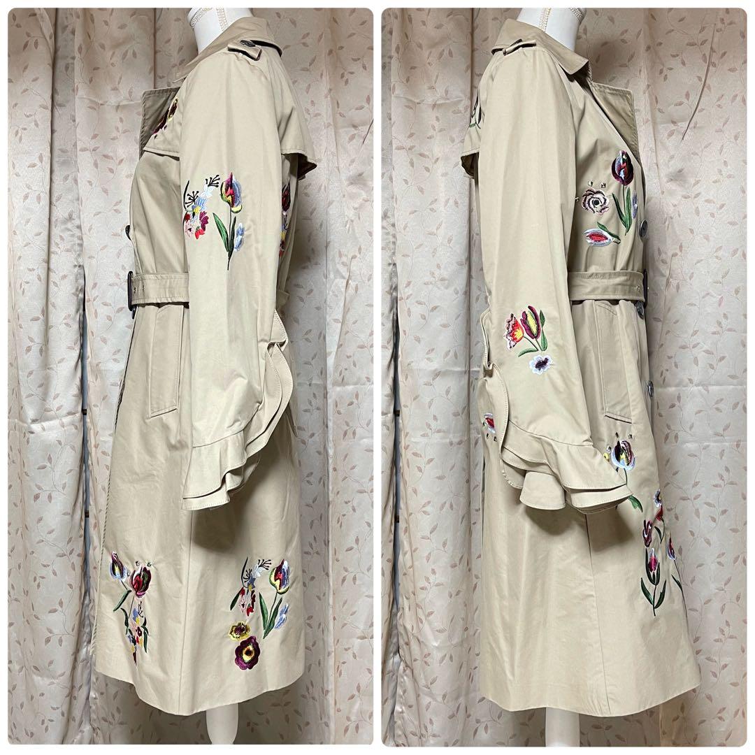 タグ付き　未使用　ZARA トレンチコート 花柄刺繍 ベルト付き ベージュ　M