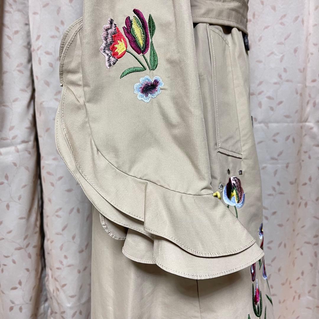 タグ付き　未使用　ZARA トレンチコート 花柄刺繍 ベルト付き ベージュ　M