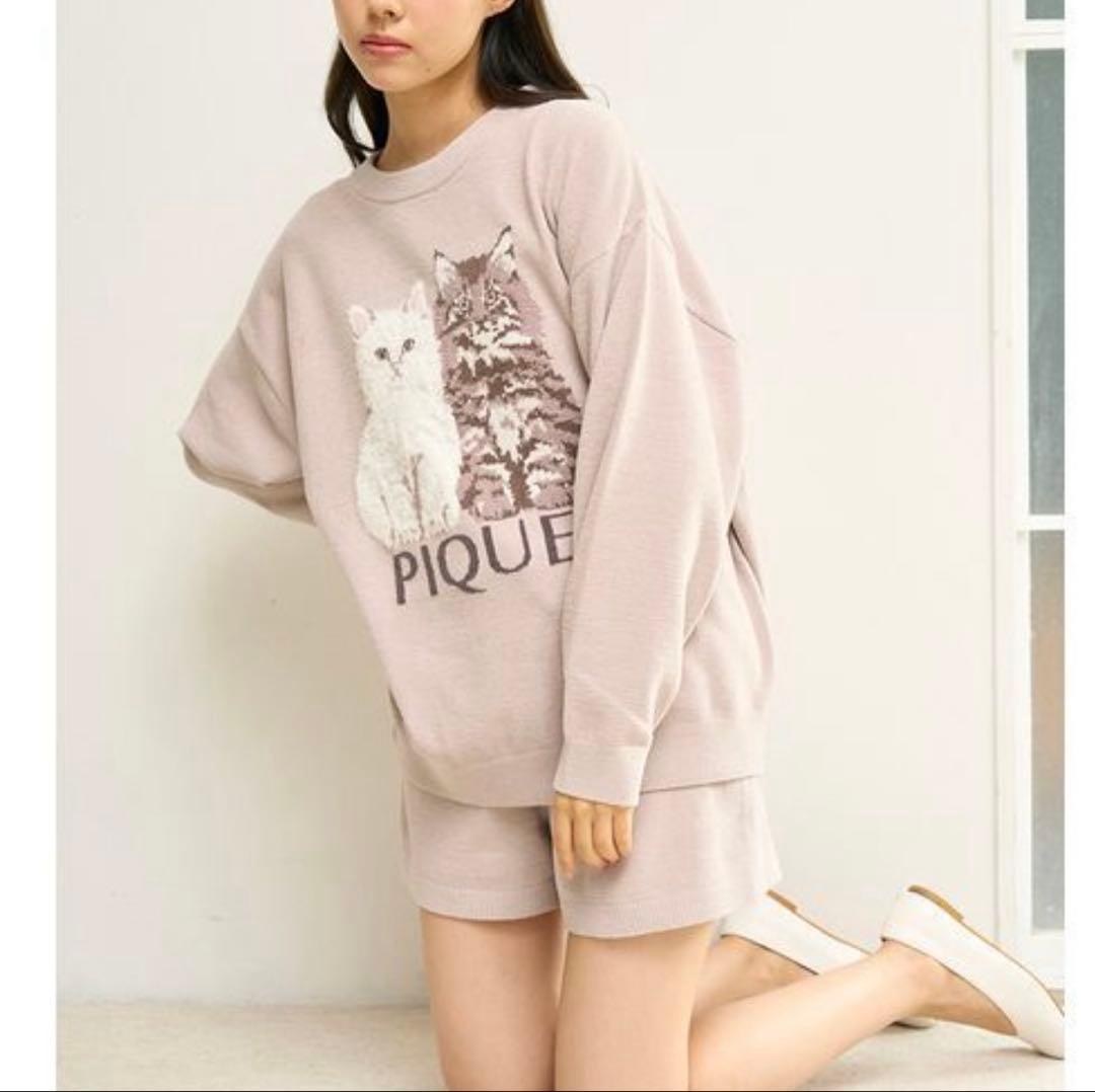 新品♡ジェラートピケ♡ツインキャットジャガードプルオーバー&ショートパンツセット