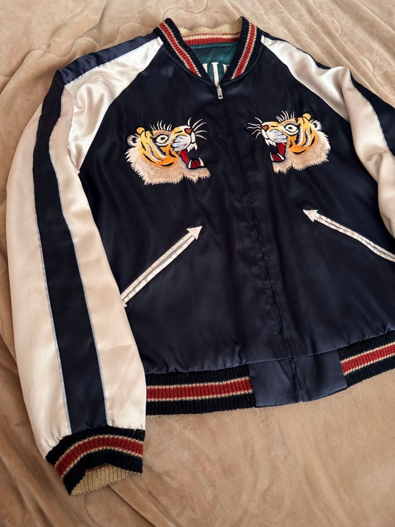 ２面用 テーラー東洋 虎 富士山 和服の女性 日本限定スカジャン vintage