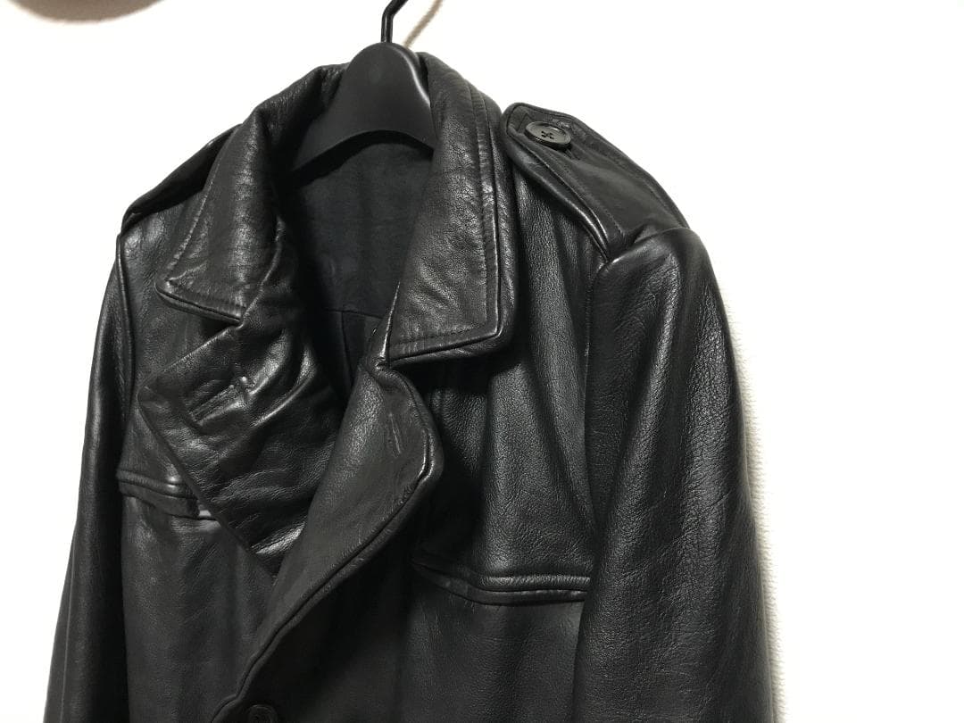 シェラック SHELLAC レザー ロングコート 牛革 トレンチ　ジャケット　黒